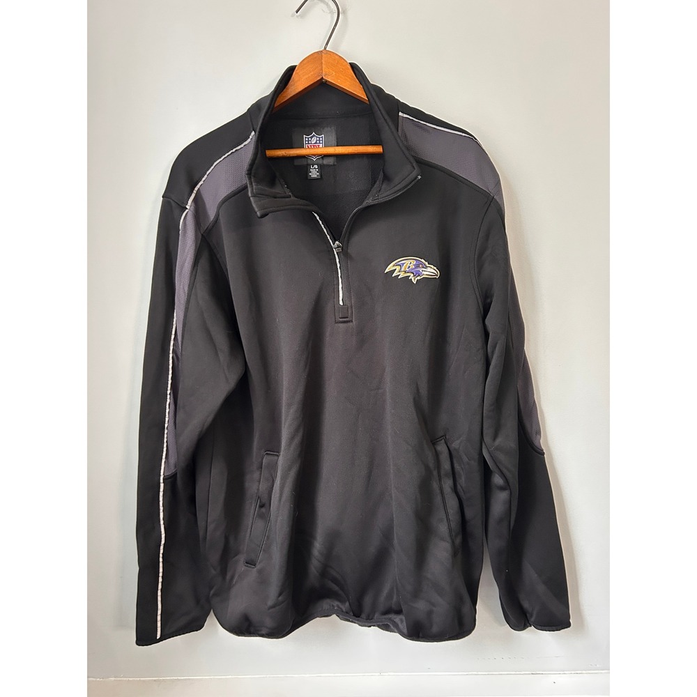 NFL Baltimore Ravens Mens Large G-III 1/4 Zip Fleece Lined Pullover Jacket Black